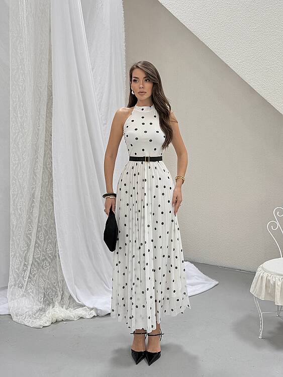 Elsa Puanlı Maxi Elbise - Beyaz - 1