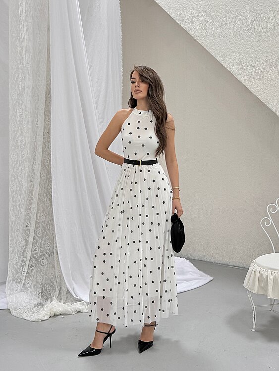 Elsa Puanlı Maxi Elbise - Beyaz - 3