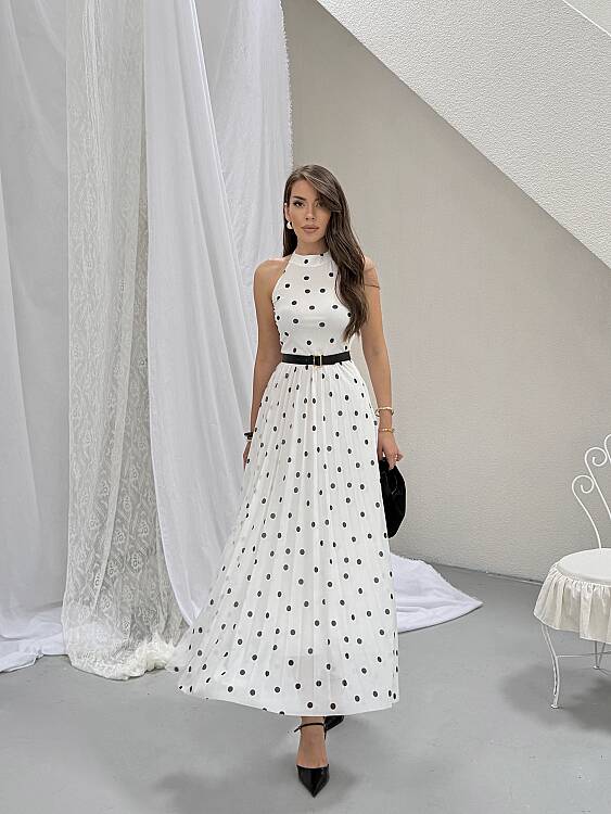 Elsa Puanlı Maxi Elbise - Beyaz - 4