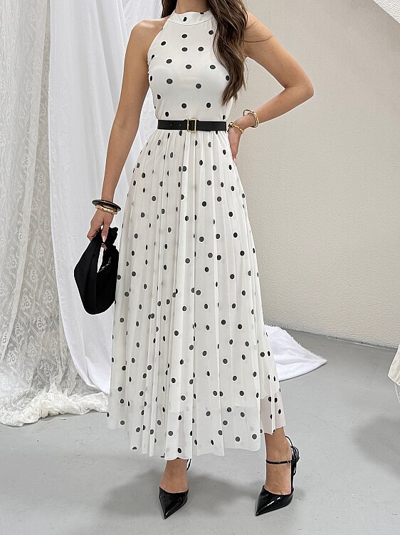 Elsa Puanlı Maxi Elbise - Beyaz - 5