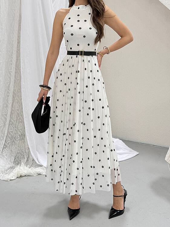 Elsa Puanlı Maxi Elbise - Beyaz - 5