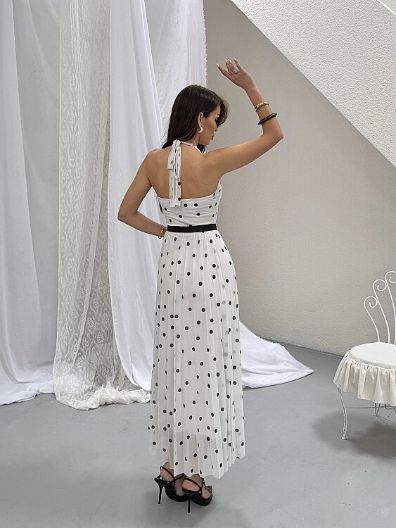 Elsa Puanlı Maxi Elbise - Beyaz - 6