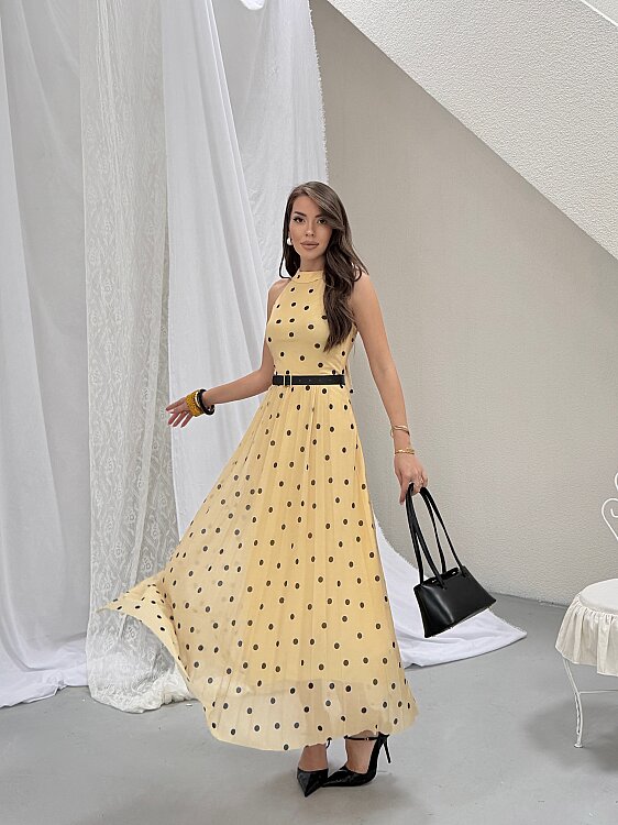 Elsa Puanlı Maxi Elbise - Sarı - 2