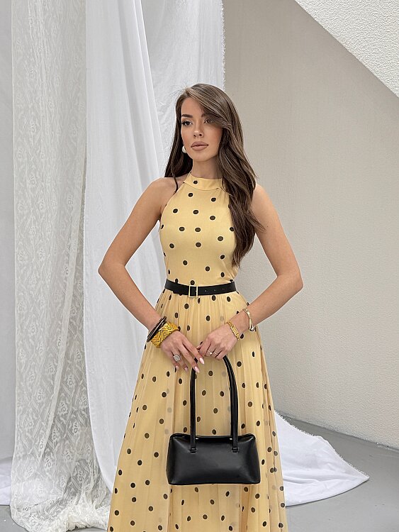 Elsa Puanlı Maxi Elbise - Sarı - 4
