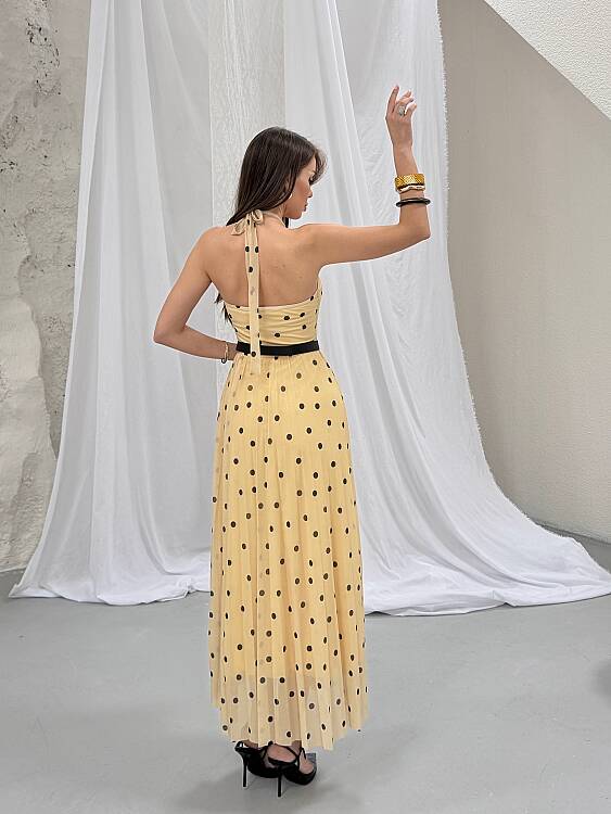 Elsa Puanlı Maxi Elbise - Sarı - 6