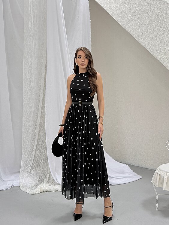 Elsa Puanlı Maxi Elbise - Siyah - Sevenday