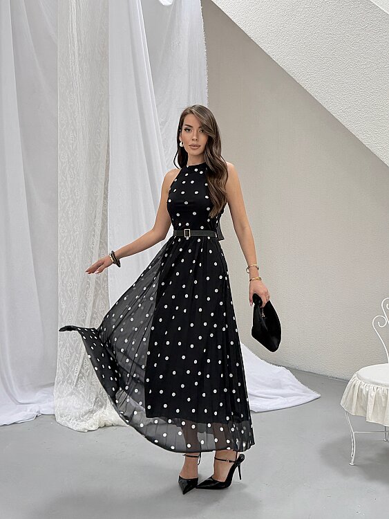 Elsa Puanlı Maxi Elbise - Siyah - 2