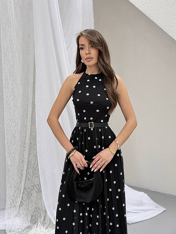 Elsa Puanlı Maxi Elbise - Siyah - 4