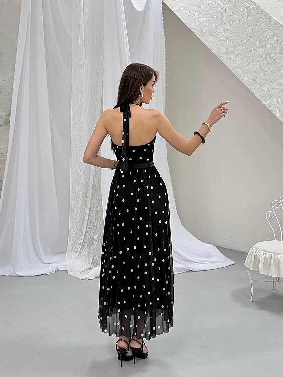 Elsa Puanlı Maxi Elbise - Siyah - 6