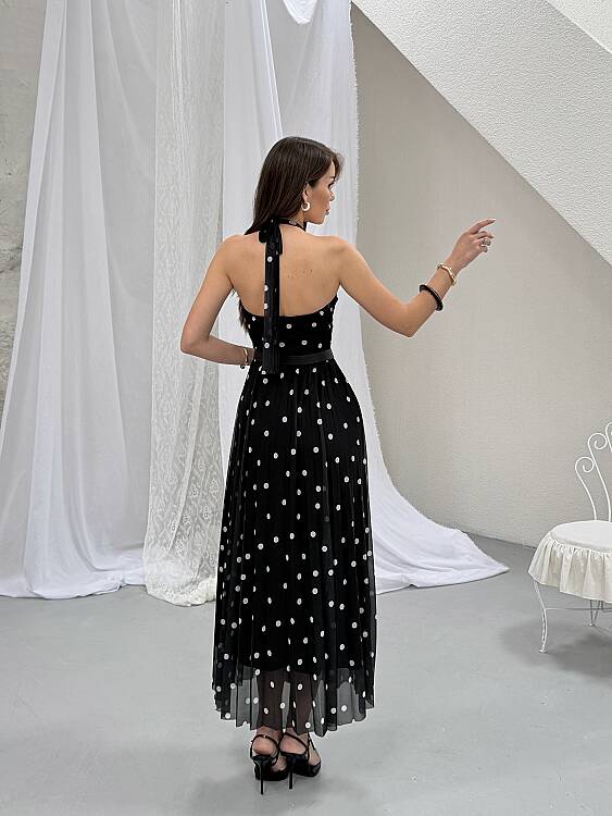 Elsa Puanlı Maxi Elbise - Siyah - 6