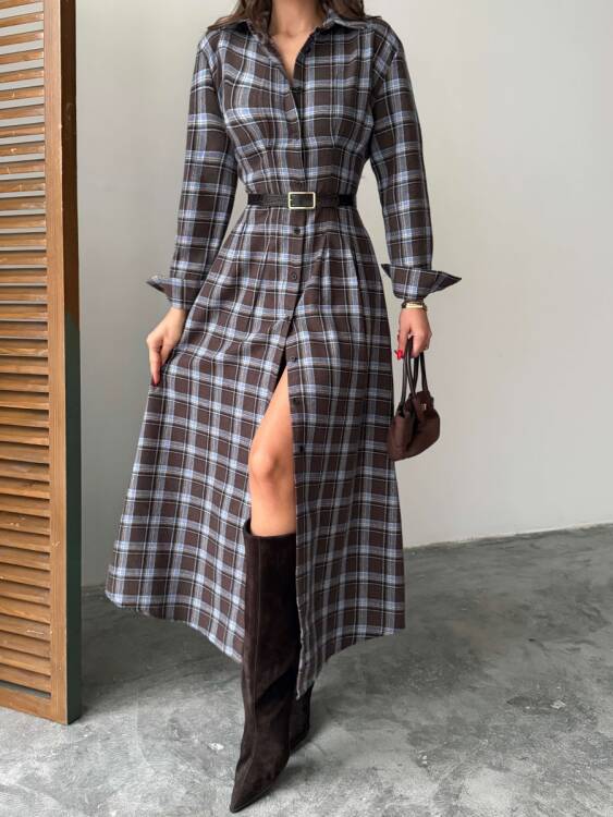 Emery Midi Elbise - Acı Kahve - 4