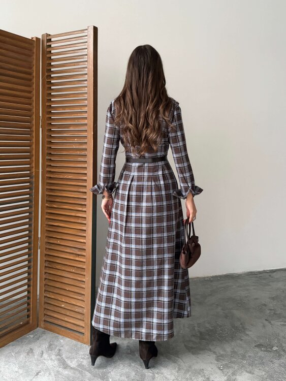 Emery Midi Elbise - Acı Kahve - 5