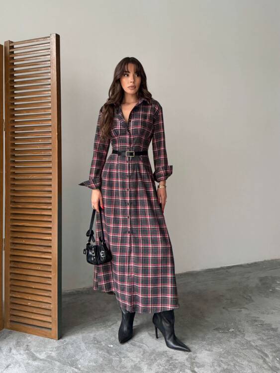 Emery Midi Elbise - Antrasit - 1