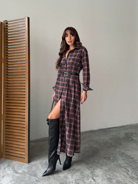 Emery Midi Elbise - Antrasit - 3