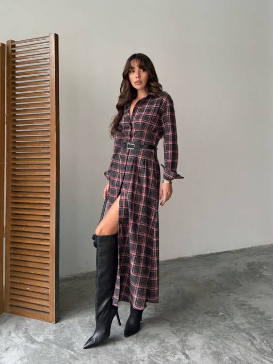 Emery Midi Elbise - Antrasit - 3