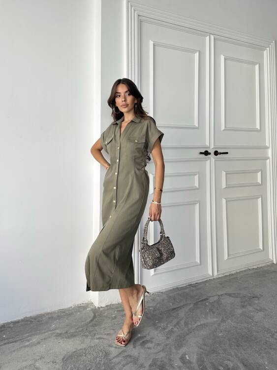 Emily Midi Elbise - Haki - 4