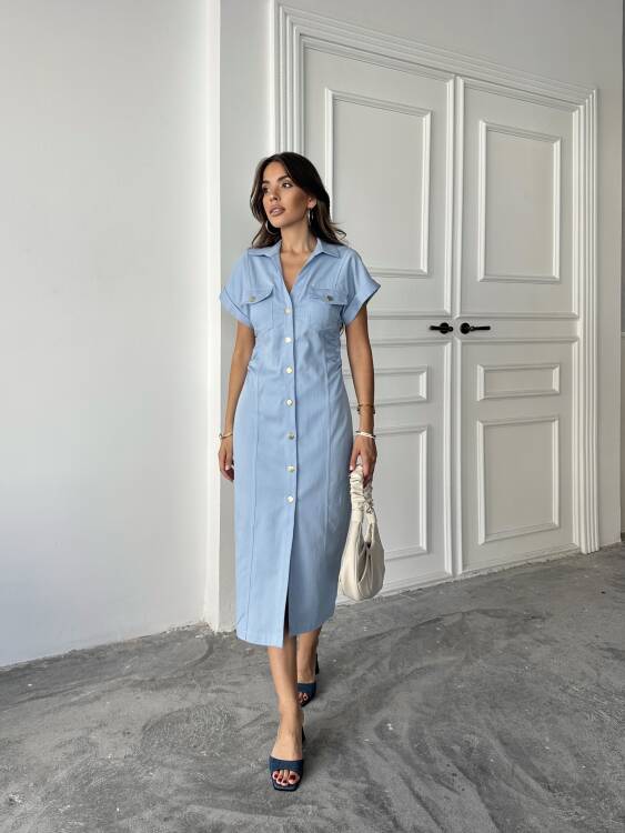 Emily Midi Elbise - Mavi - 1