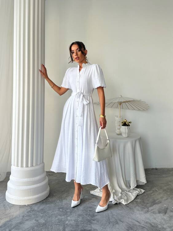 Emma Midi Elbise - Beyaz - 1
