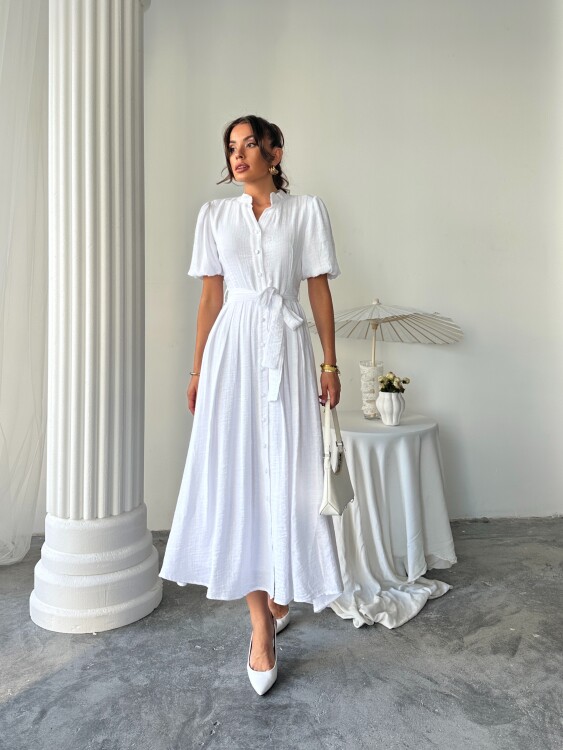 Emma Midi Elbise - Beyaz - 3