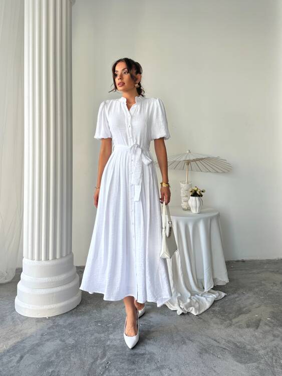 Emma Midi Elbise - Beyaz - 3