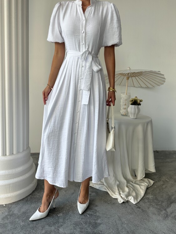 Emma Midi Elbise - Beyaz - 4