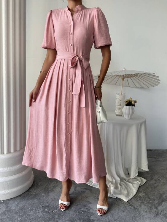 Emma Midi Elbise - Pudra - 4