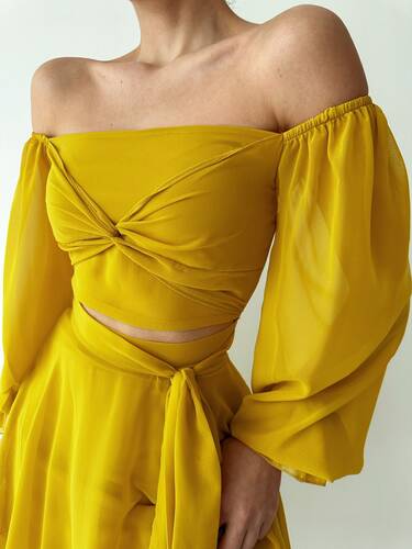Eveline Şifon Elbise - Yağ Yeşili
