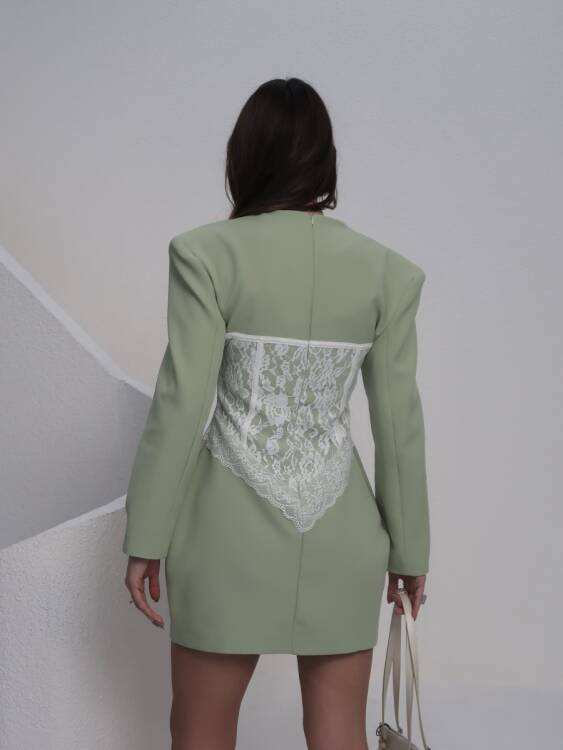 Ezra Dantel Detay Mini Elbise - Yeşil - 2