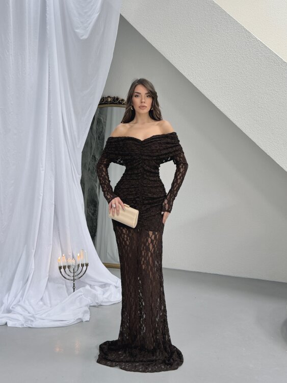 Felix Maxi Elbise - Acı Kahve - Sevenday