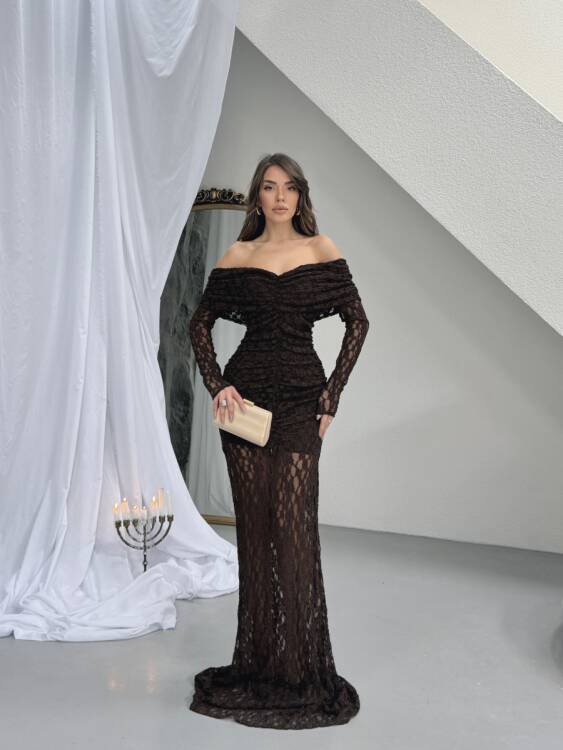 Felix Maxi Elbise - Acı Kahve - 1