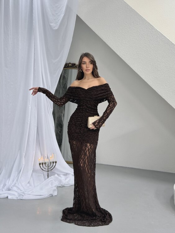 Felix Maxi Elbise - Acı Kahve - 2