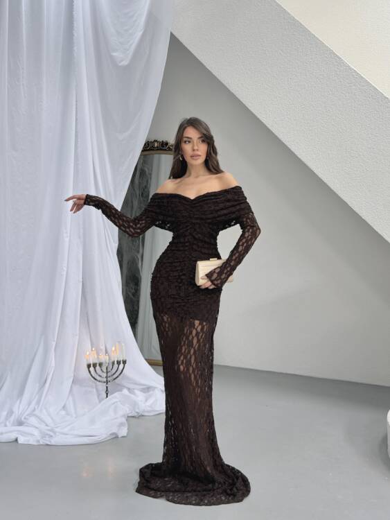 Felix Maxi Elbise - Acı Kahve - 2