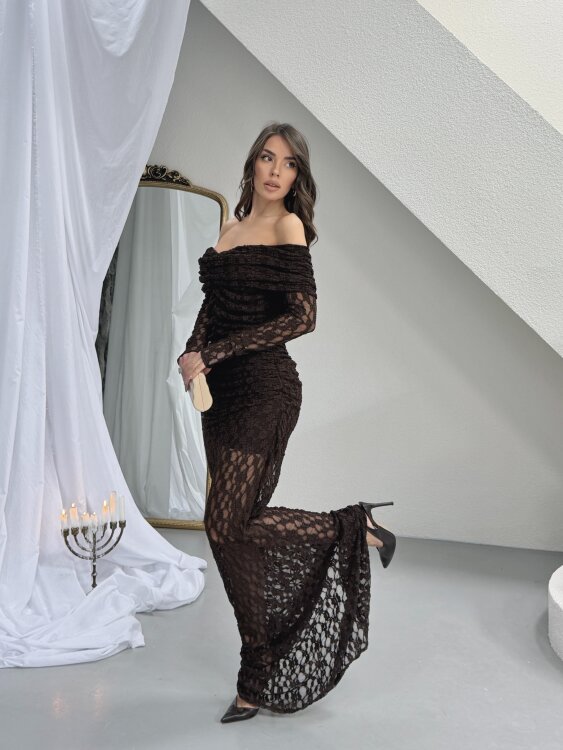 Felix Maxi Elbise - Acı Kahve - 4