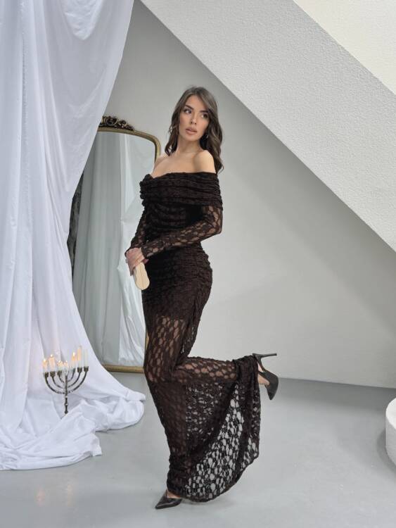 Felix Maxi Elbise - Acı Kahve - 4