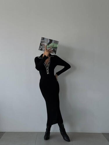 Fenty Triko Elbise- Siyah - Thumbnail