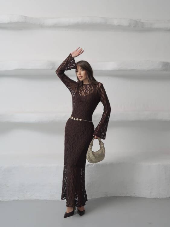 Galvin Maxi Elbise - Acı Kahve - 4