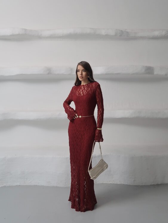 Galvin Maxi Elbise - Bordo - Sevenday