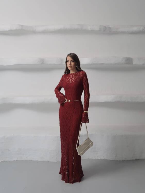 Galvin Maxi Elbise - Bordo - 1