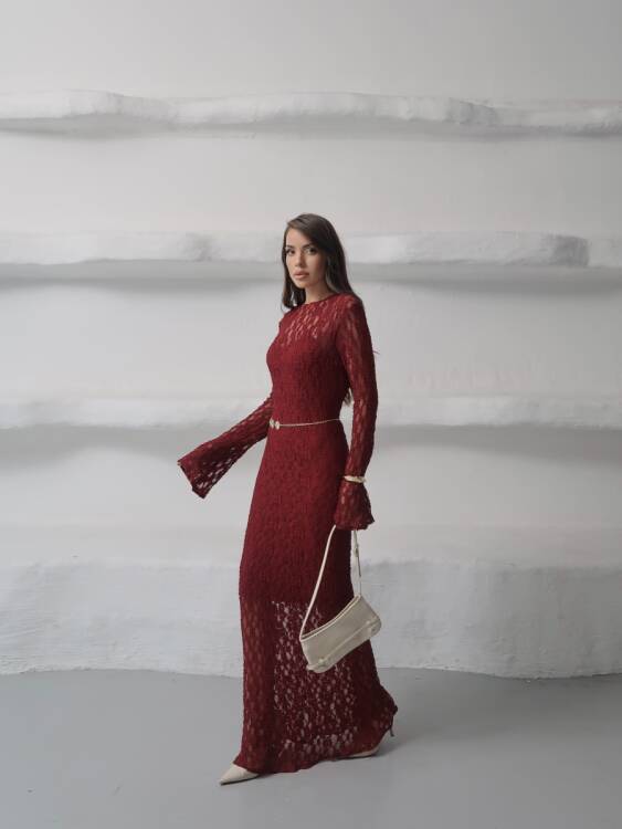 Galvin Maxi Elbise - Bordo - 2