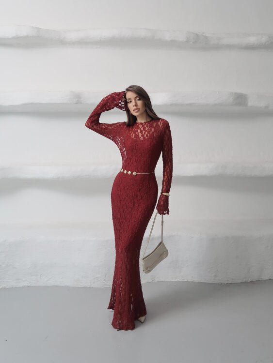 Galvin Maxi Elbise - Bordo - 3