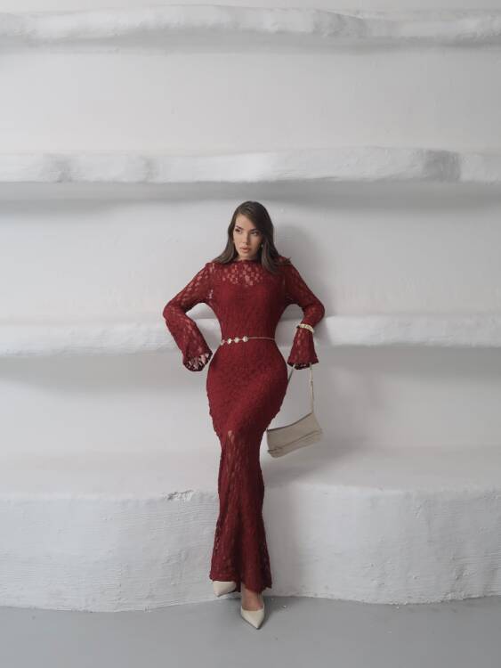 Galvin Maxi Elbise - Bordo - 5