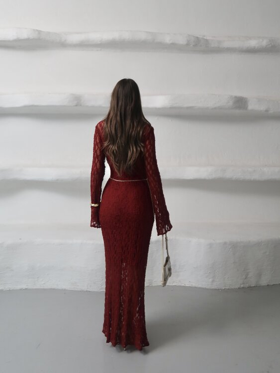 Galvin Maxi Elbise - Bordo - 6