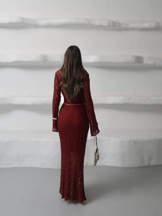 Galvin Maxi Elbise - Bordo - 6