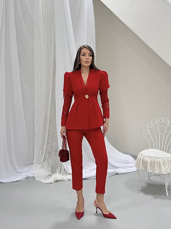 Gigi Dantel Detay Takım - Kırmızı - 3