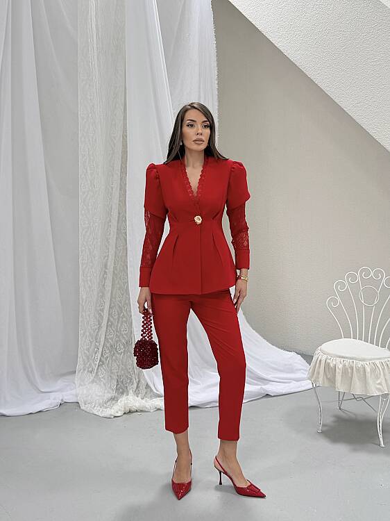 Gigi Dantel Detay Takım - Kırmızı - 3