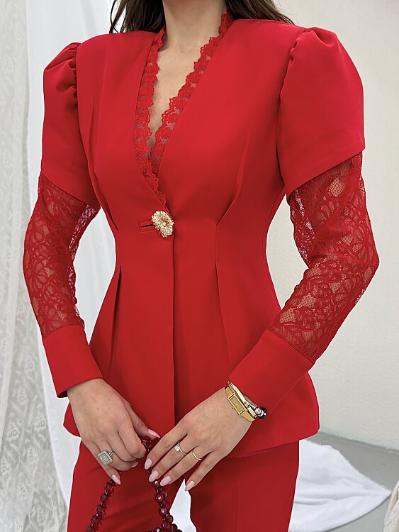 Gigi Dantel Detay Takım - Kırmızı - 5