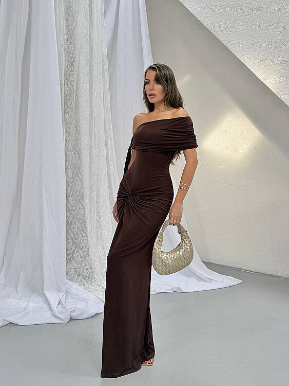 GLORY Maxi Elbise - Acı Kahve - 1