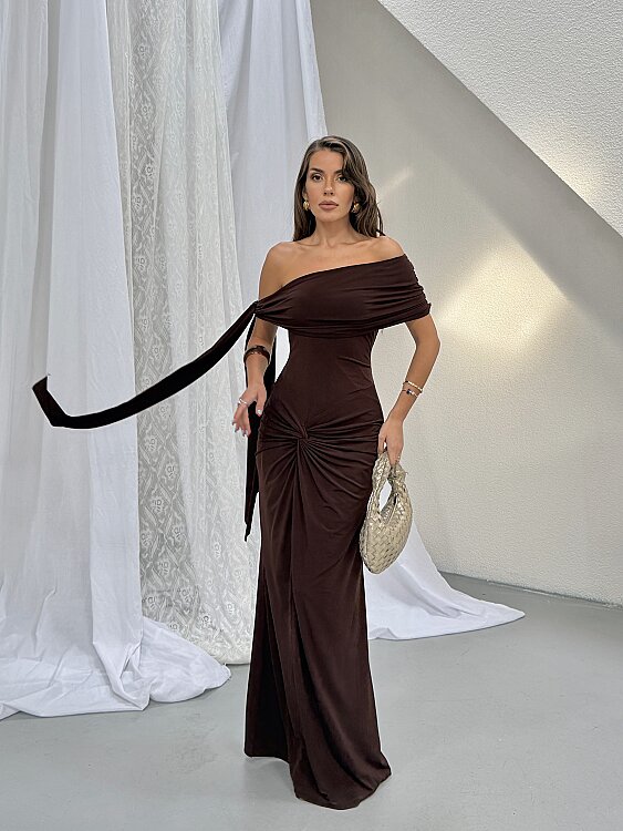 GLORY Maxi Elbise - Acı Kahve - 4