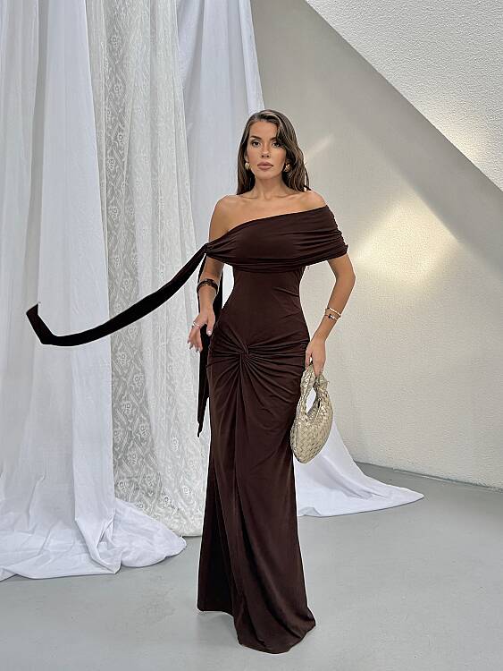 GLORY Maxi Elbise - Acı Kahve - 4