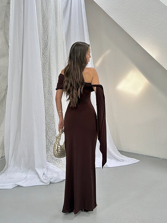 GLORY Maxi Elbise - Acı Kahve - 6